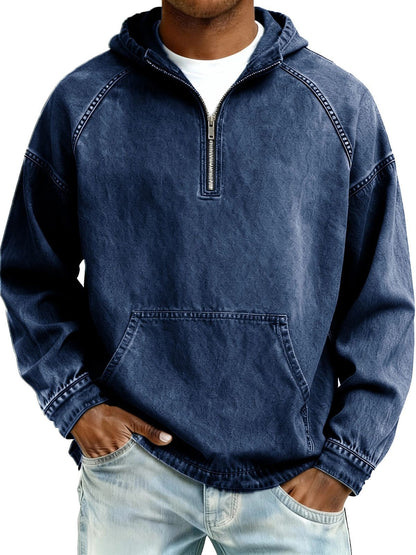 Mens Solid-Color Casual Hooded Zip-Up Sweatshirt
