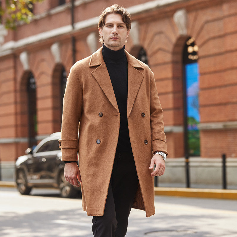 Double Breasted Thickened Mid Length Woolen Windbreaker Jacket