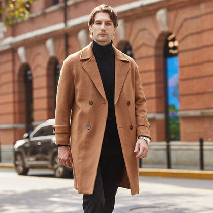 Double Breasted Thickened Mid Length Woolen Windbreaker Jacket