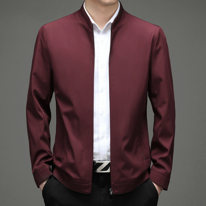 Men's Business-Casual Solid-Color Zip-Up Jacket