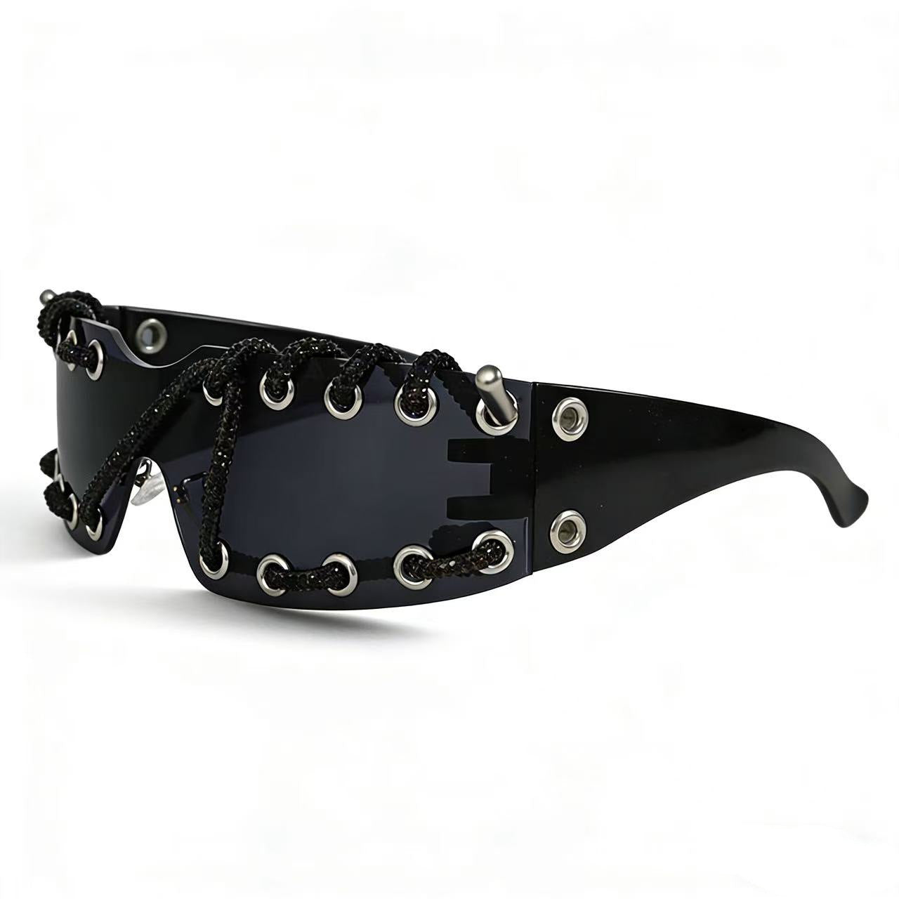 Sunglasses With Metal Ring Rivets Retro-futuristic Party Shades