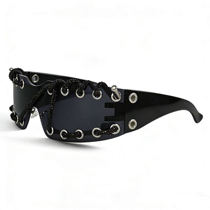 Sunglasses With Metal Ring Rivets Retro-futuristic Party Shades