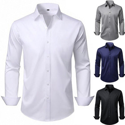 Elegant Business Formal Solid-color Long-sleeve Mens Shirt