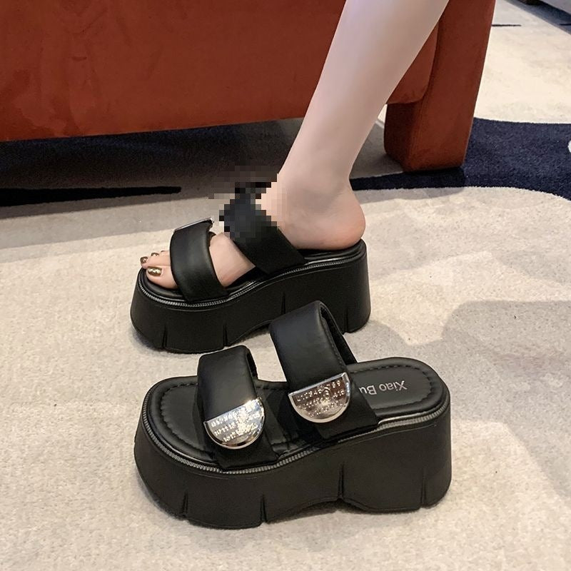 9cm-height-increasing Thick-soled Slippers For Women