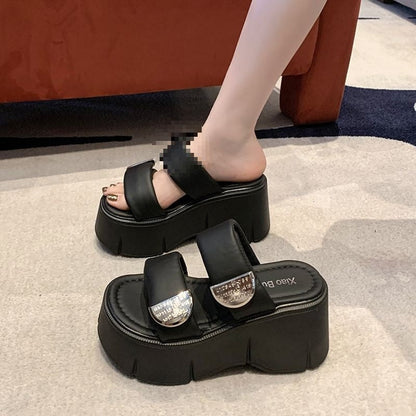 9cm-height-increasing Thick-soled Slippers For Women