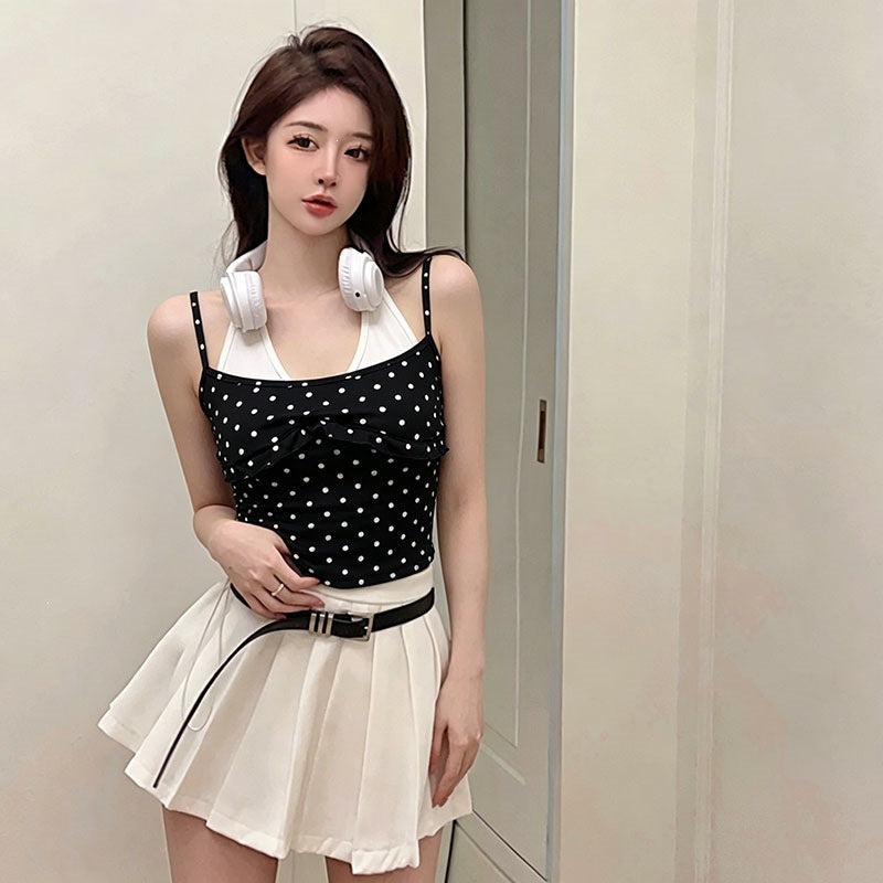 Fake Two-Piece Halter-Neck Polka-Dot Camisole For Women