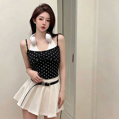 Fake Two-Piece Halter-Neck Polka-Dot Camisole For Women