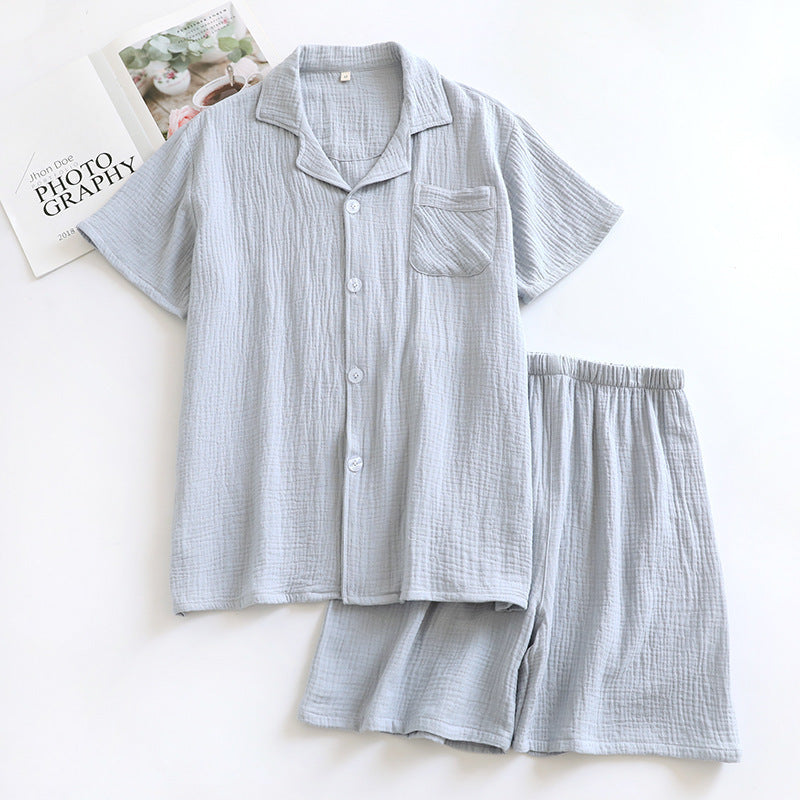 MUJI-style Japanese-heritage Crepe Short-sleeve Pajama Set With Shorts