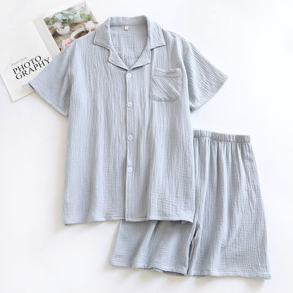 MUJI-style Japanese-heritage Crepe Short-sleeve Pajama Set With Shorts