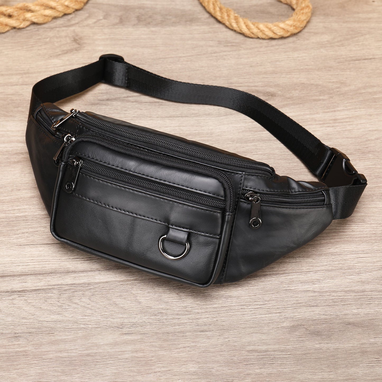 Men's Sheepskin Mobile Phone Waist Bag Sports Leisure