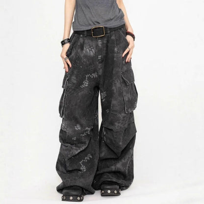 Camouflage Snake-Print Workwear Jeans For Women