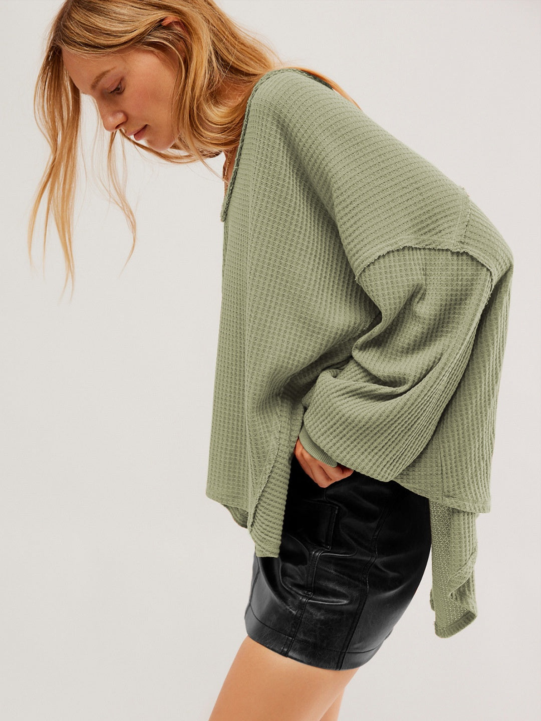 Womens Fashionable Casual Off-shoulder Loose-fit Long-sleeve Top