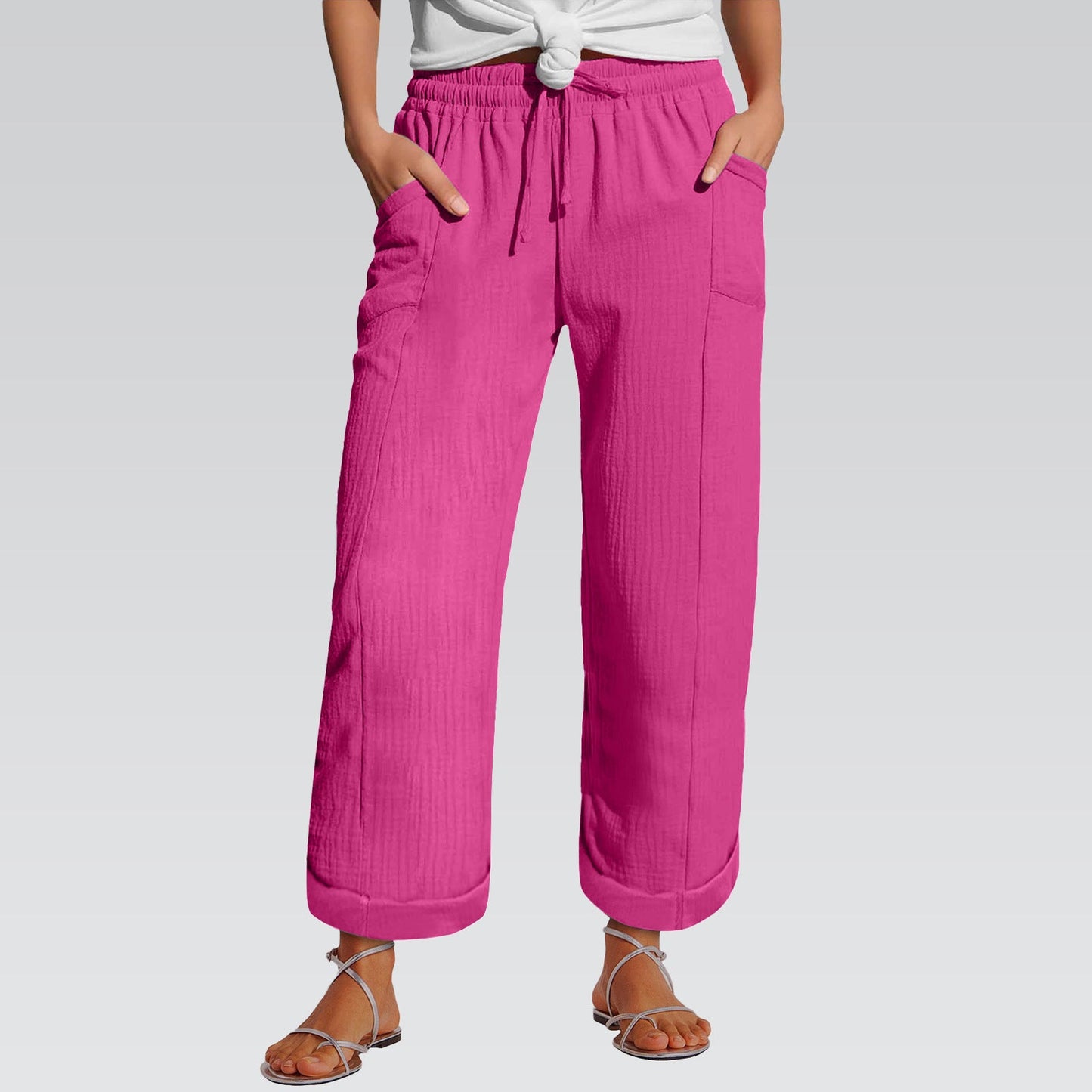 High-waisted Belted Loose-fitting Wide-leg Trousers For Women