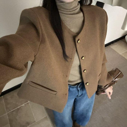 Spring And Autumn Jacket With A Round Neck Chic Korean-style Top Easy To Match