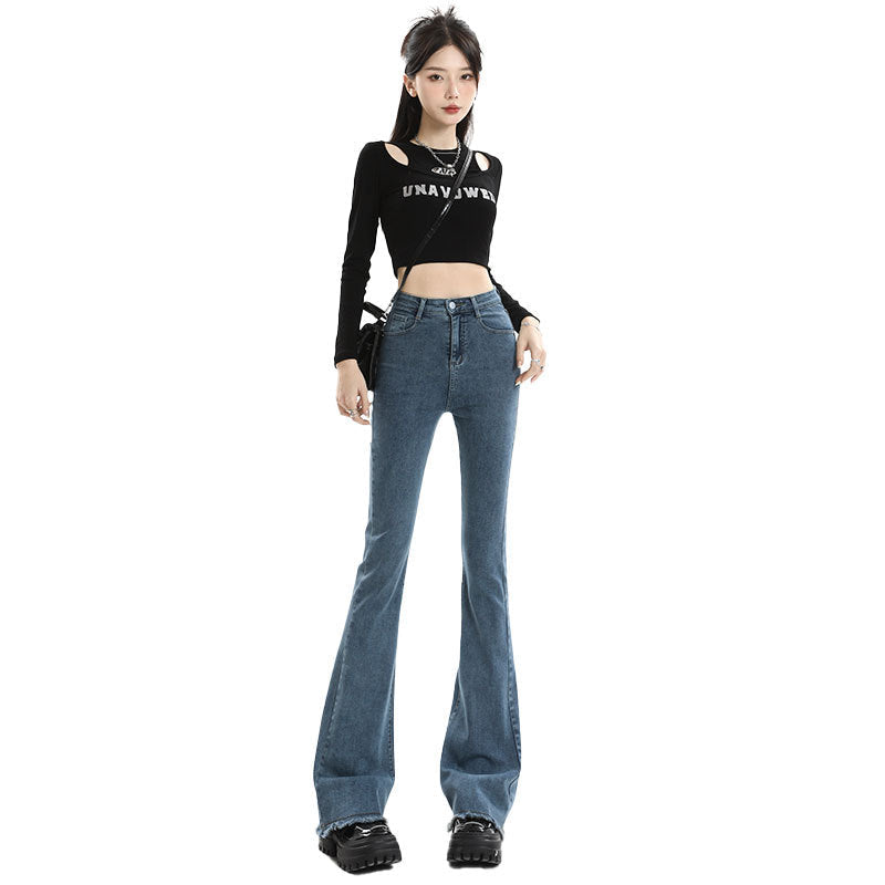 New Springautumn High-waisted, Figure-flattering, American-style Vintage Bootcut Jeans For Women