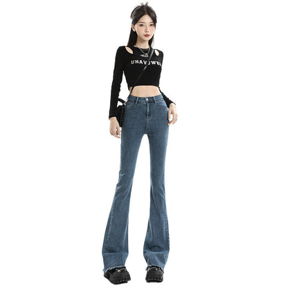 New Springautumn High-waisted, Figure-flattering, American-style Vintage Bootcut Jeans For Women