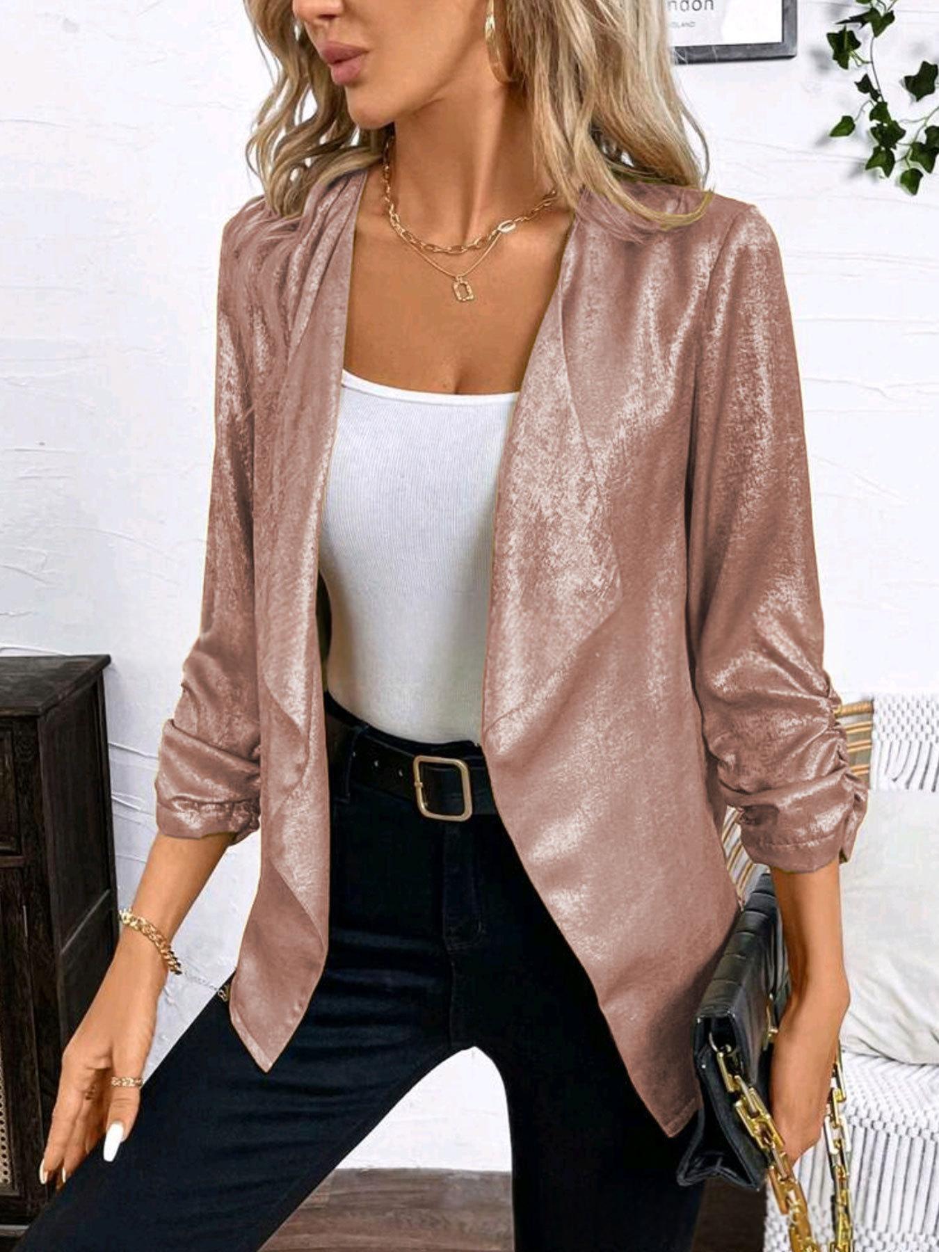 Fashionable Gold-foil-pressed Shimmering Petite Blazer Top