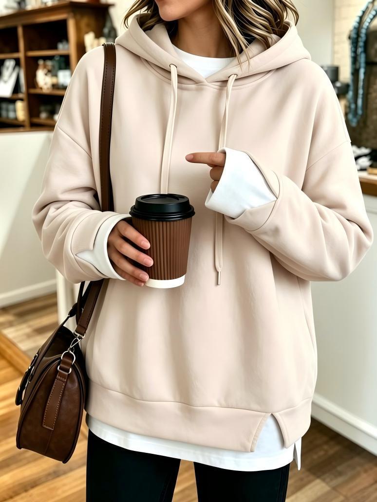 New Fallwinter Womens Faux Two-piece Hooded Sweatshirt