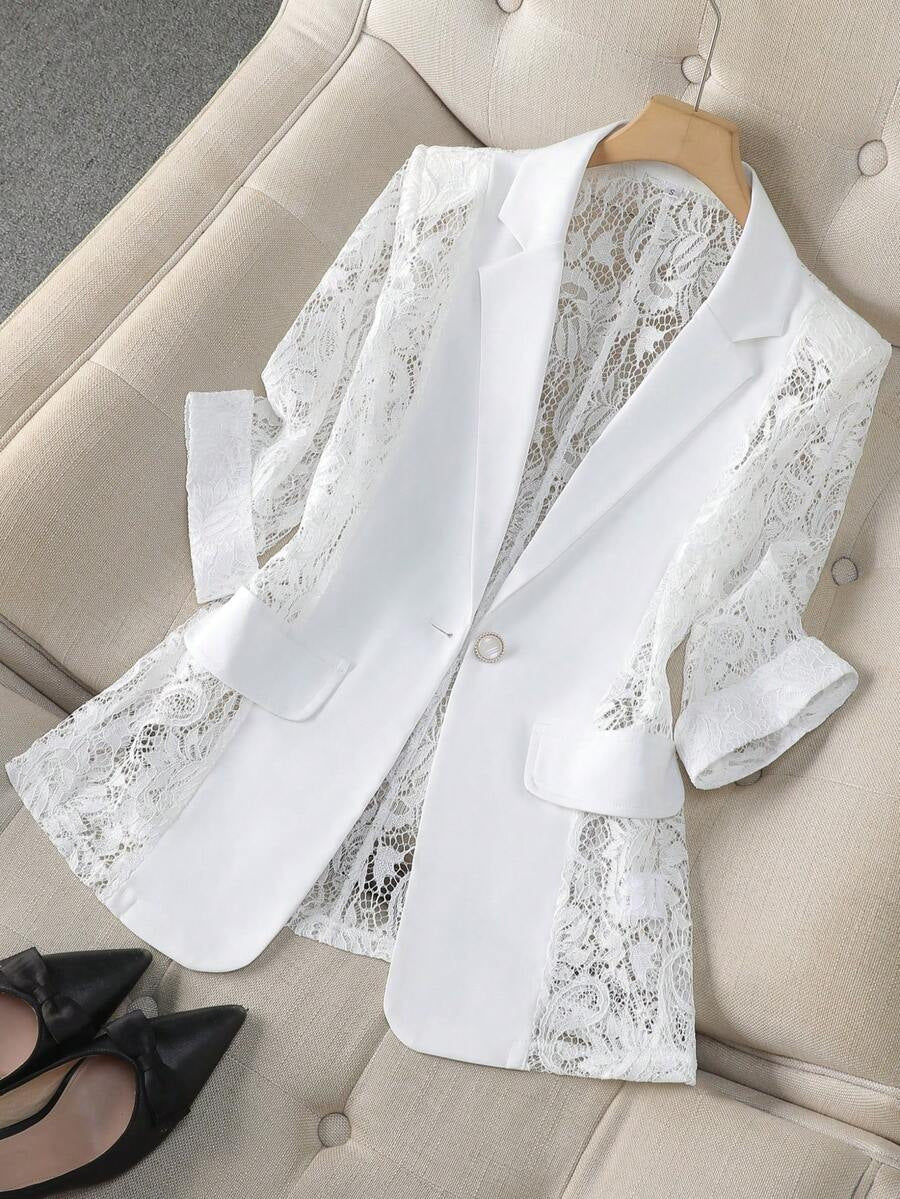 Fashionable Lace-Panel Blazer For Women