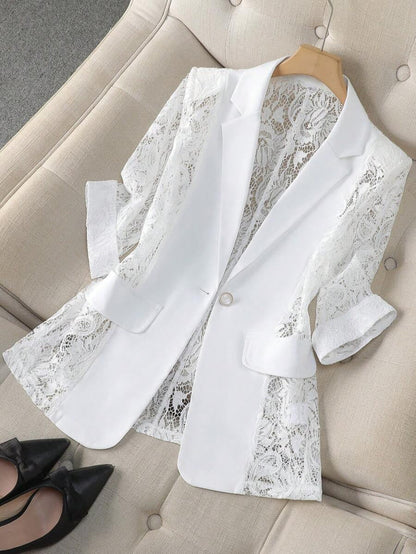 Fashionable Lace-Panel Blazer For Women