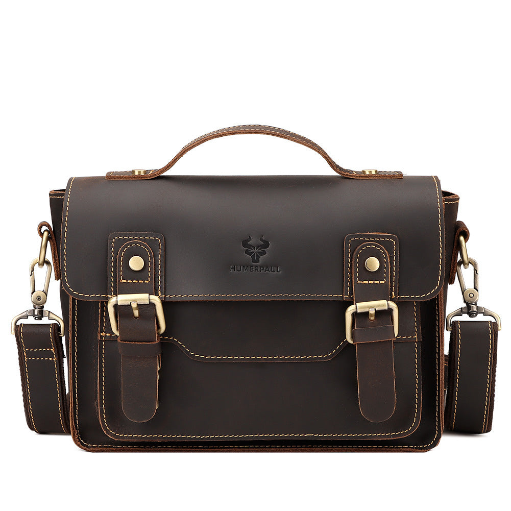 Crazy Horse Leather Crossbody Bag For Men