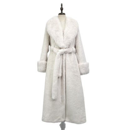 FallWinter Faux Mink Fur-and-leather One-piece Over-the-knee Long Fur Coat