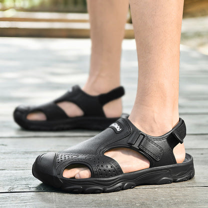 New Plus Size Men's Closed Toe Outdoor Sandals, Fashion Anti-slip Collision-proof Quick Dry Water Shoes For Beach & Wading