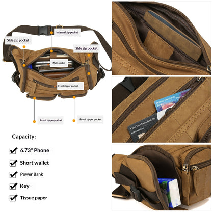 Hot-Selling New Style Frosted Leather Chest Bag, Multi-Functional Casual Crossbody Bag, Genuine Leather Bag, Large Capacity Waist Bag, Tool Bag