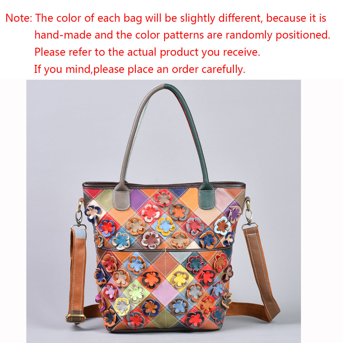 Top-grain Leather Floral Patchwork Shoulder Crossbody Bag