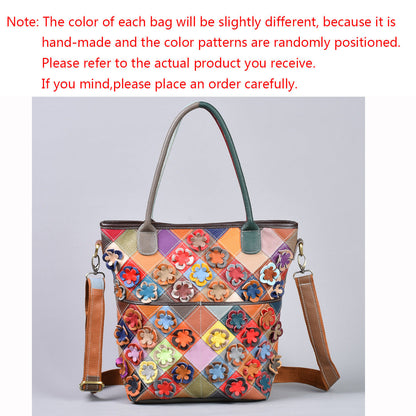 Top-grain Leather Floral Patchwork Shoulder Crossbody Bag