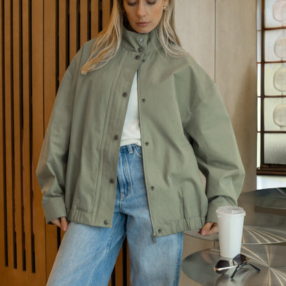 Womens American Workwear Style Stand-Neck Short Jacket