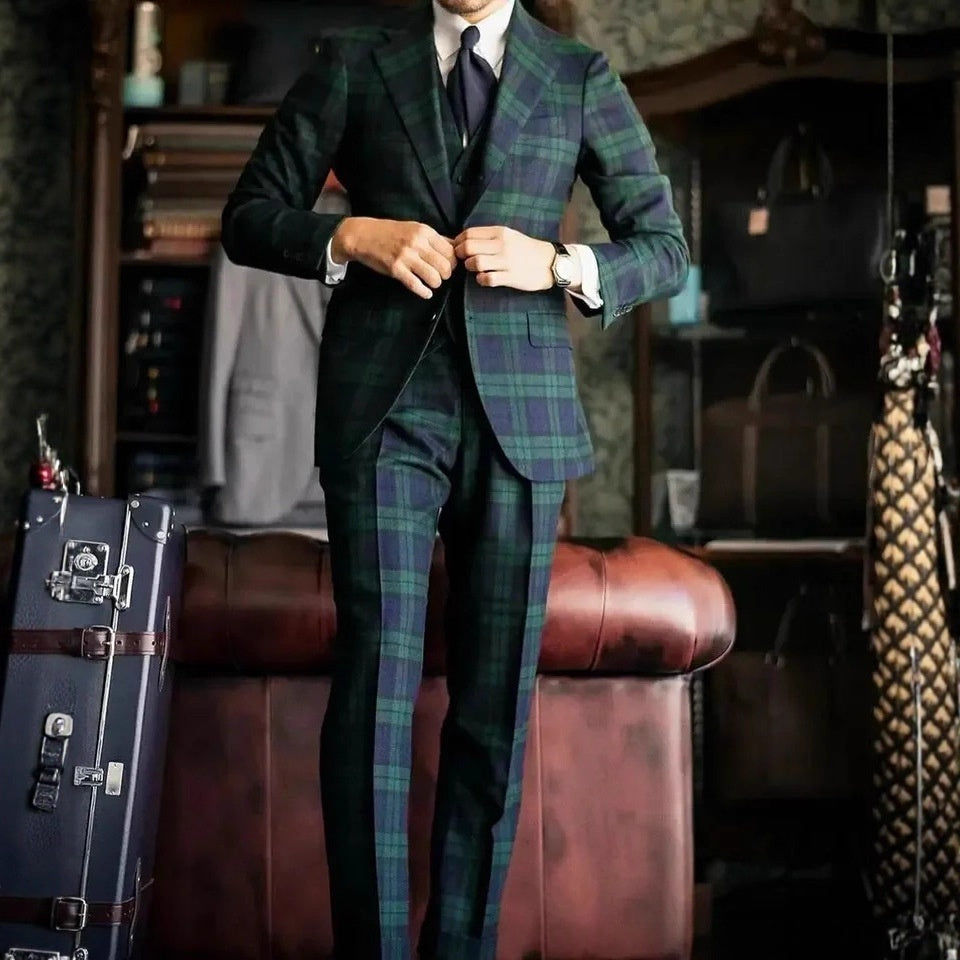 European And American Plaid Suit Set For Men Designer Crafted
