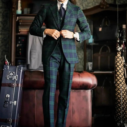 European And American Plaid Suit Set For Men Designer Crafted