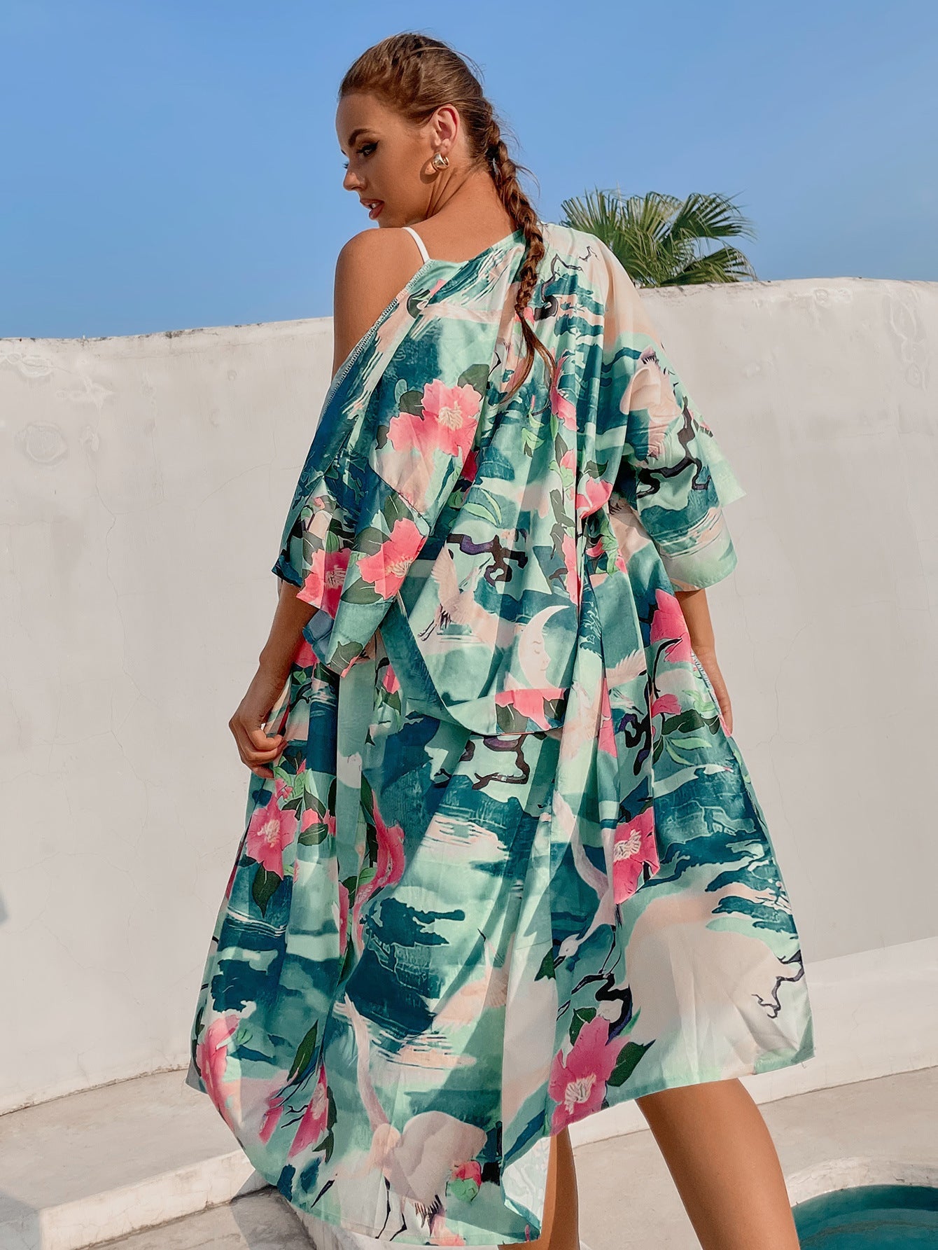 Women's Sun Protection Beachwear Dress Blouse Long Kimono Printed Sexy Bikini