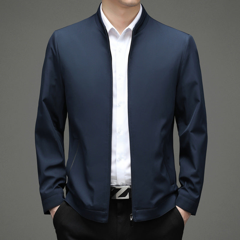 Men's Business-Casual Solid-Color Zip-Up Jacket
