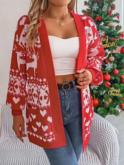 Women's Christmas Deer Print Cardigan Sweater