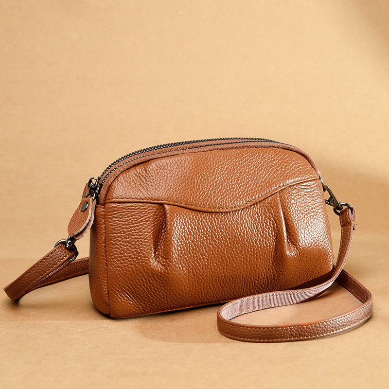 Womens Genuine Leather Solid-Color Multi-Pocket Crossbody Bag