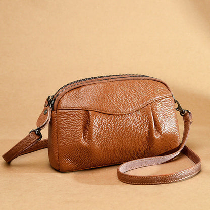 Womens Genuine Leather Solid-Color Multi-Pocket Crossbody Bag