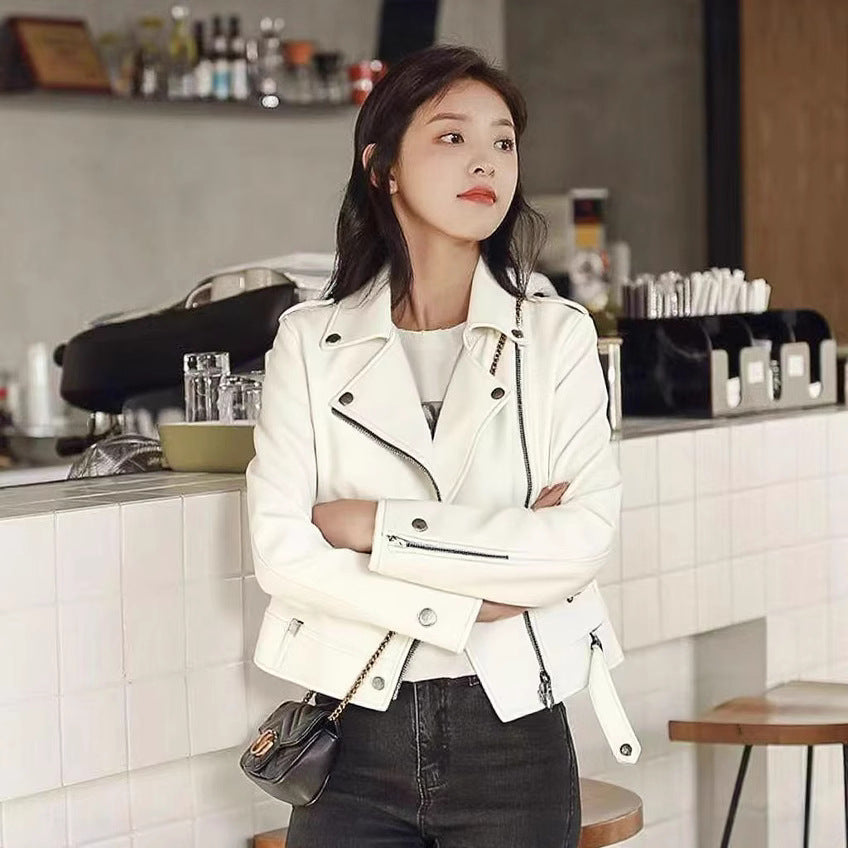 Short Slim-fit PU Leather Jacket