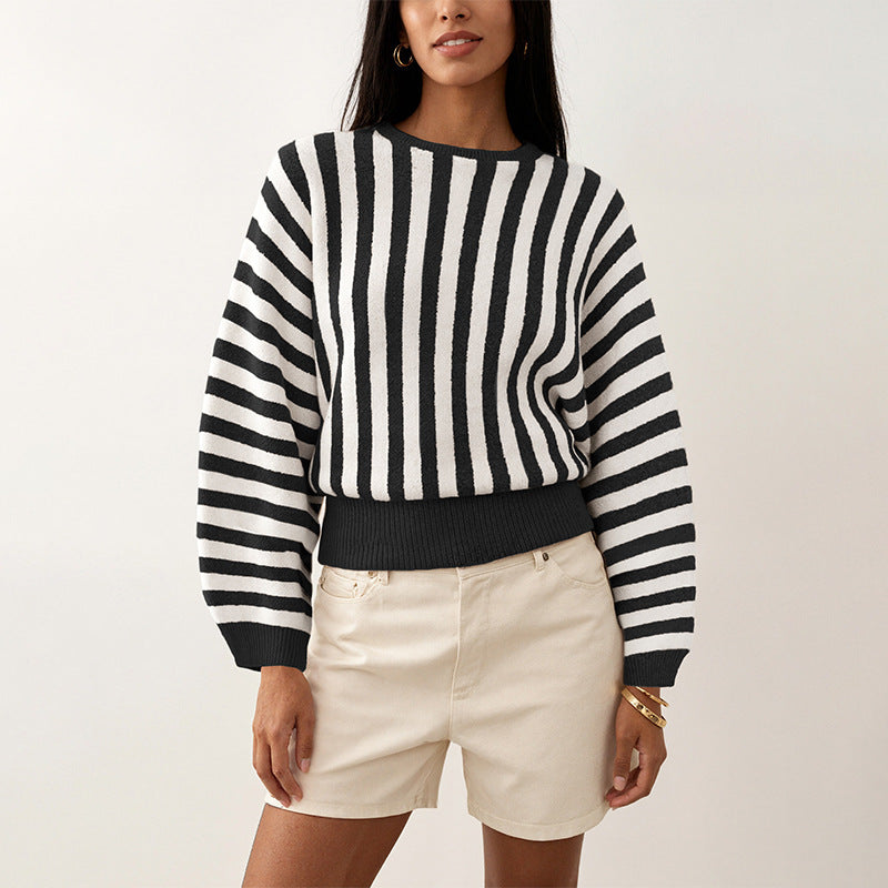 New Stylish Striped Long-sleeve Knit For Fall And Winter