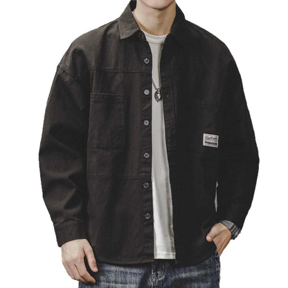 Mens Long-sleeve Washed-soft Casual Work Shirt Jacket
