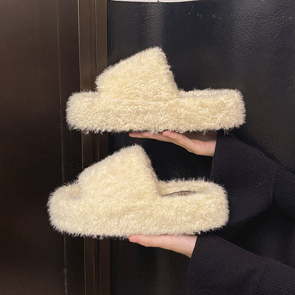 Platform Fall Winter Cotton Slippers 2026 New Fuzzy Slippers Women Outdoor Vintage Fashion Furry