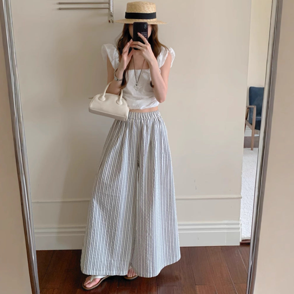 Versatile Striped Wide-leg Pants For Women