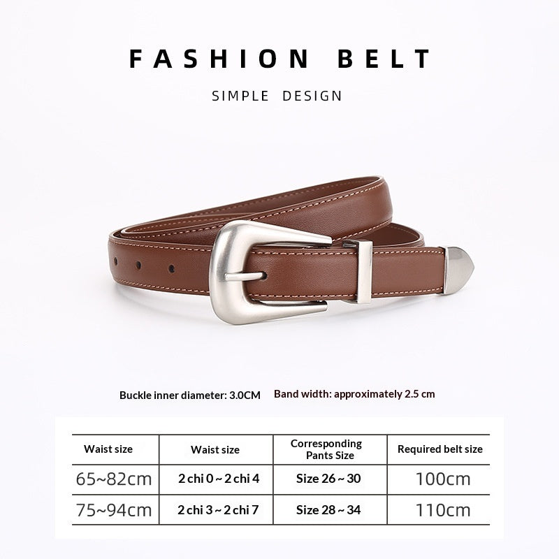 Womens Retro Unisex Fashion Versatile Square-buckle Leather Belt
