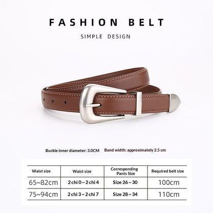 Womens Retro Unisex Fashion Versatile Square-buckle Leather Belt