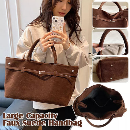 Hot Sale Decorative Design Solid Faux Suede Handbag Large Capacity Casual Tote Bags For Women Tote Design Portable Shoulder Bag