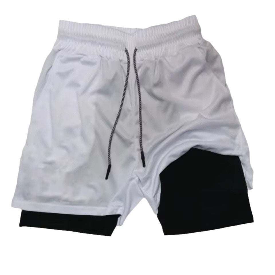 Mens Double-Layer Breathable Casual Shorts With A False Two-Piece Design