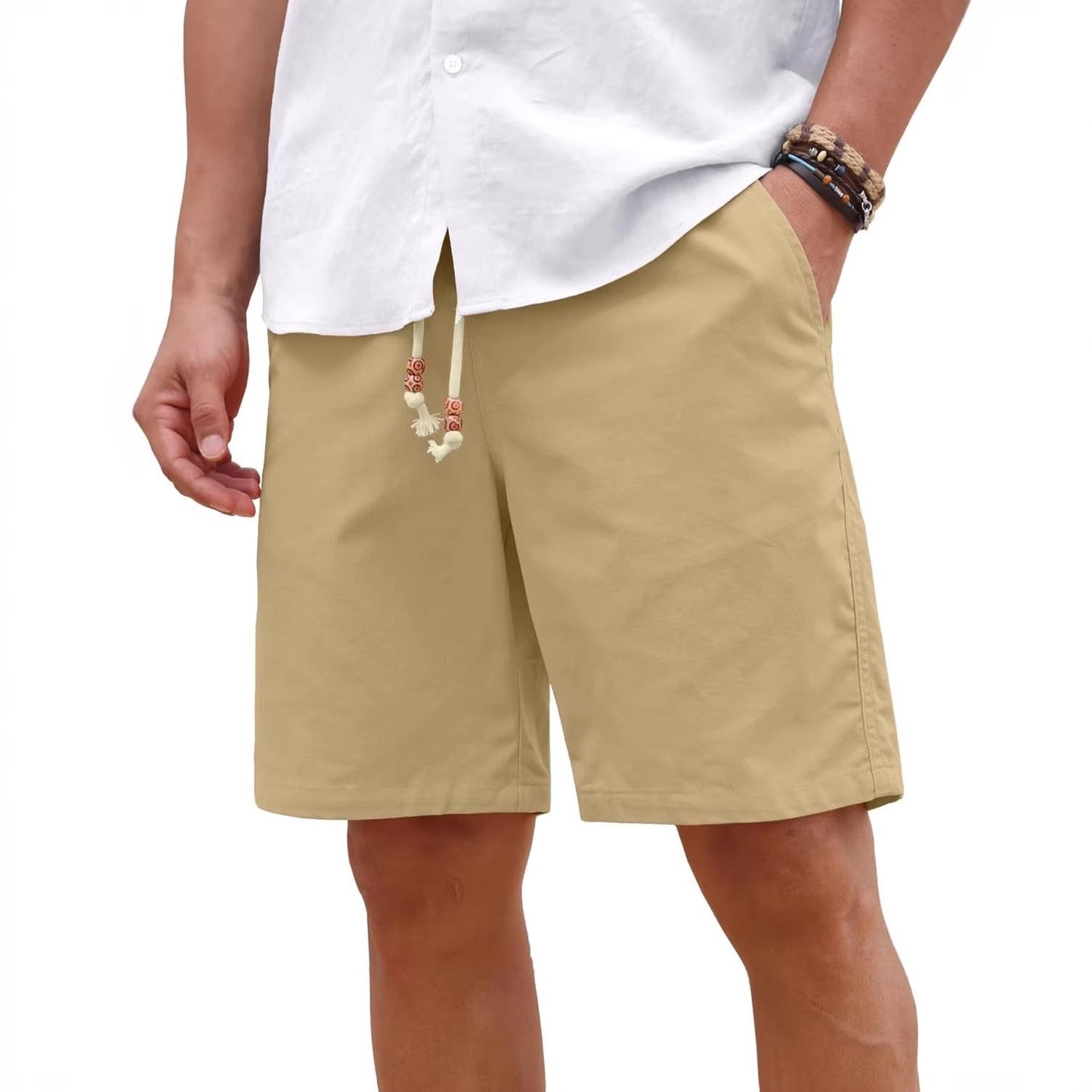 Men's Cotton And Linen Lace-up Plus Size Pocket Casual Shorts