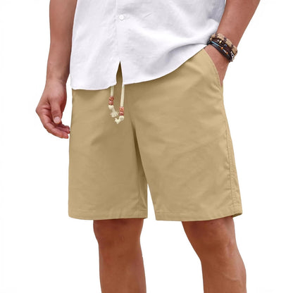Men's Cotton And Linen Lace-up Plus Size Pocket Casual Shorts