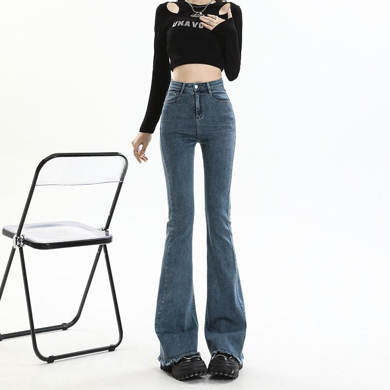 New Springautumn High-waisted, Figure-flattering, American-style Vintage Bootcut Jeans For Women